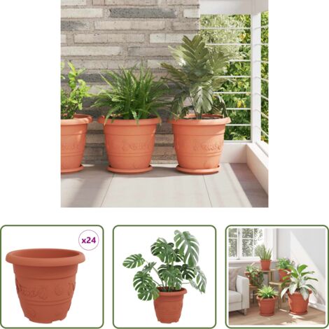 vidaXL Vaso per piante -  Vaso Rotondo per Fiori 24 pcs Rosso Mattone Ø 26 x 21.5 cm