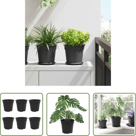 vidaXL Vaso per piante -  Vaso Rotondo per Fiori 6 pcs Nero Ø 19 x 16 cm Plastica