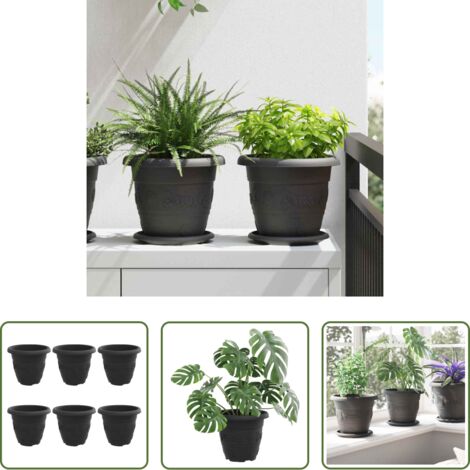 vidaXL Vaso per piante - Vaso Rotondo per Fiori 6 pcs Nero Ø 26 x 21.5 cm Plastica