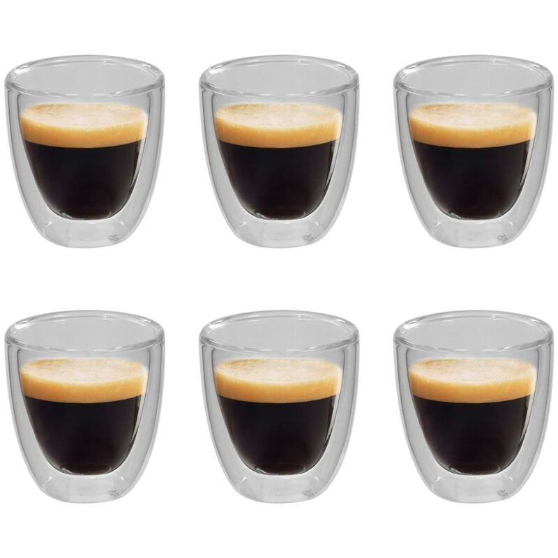 

vidaXL Vasos de Cristal Térmico Doble Pared para Café 80 ml 6 Unidades - Transparente