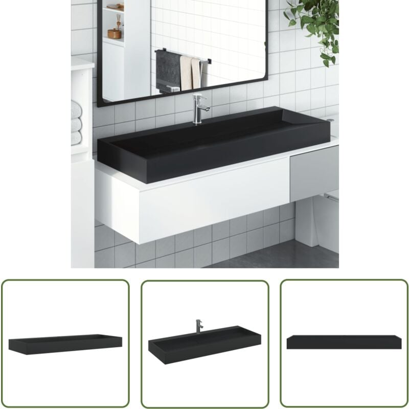 The Living Store - vidaXL Vasque 120x46x11 cm fonte minérale/marbre noir mat