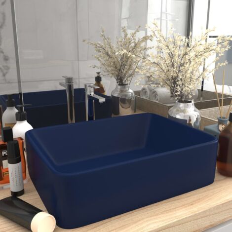 Vidaxl – Vasque à poser céramique bleu foncé mat 41x30x12 cm – Installation au-dessus du comptoir – Design élégant et intemporel
