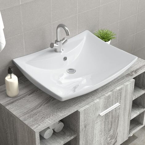 Vidaxl – Vasque à encastrer céramique rectangulaire 600x440x170mm – Avec trop-plein et trou de robinet 3,5cm – Idéale pour salle de bains moderne