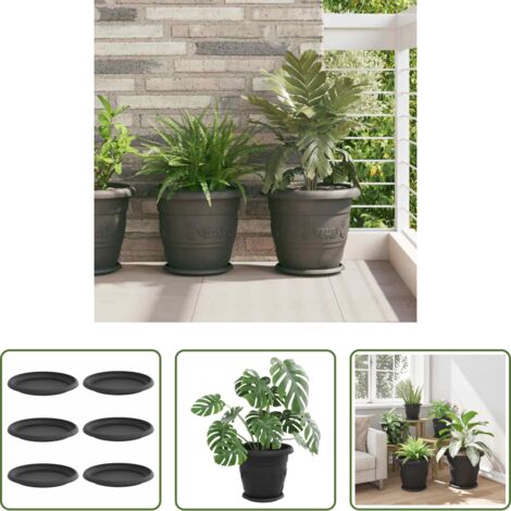 vidaXL Vassoio per piante -  Vassoio Rotondo per Fiori 6 pcs Nero Ø 14 x 2 cm Plastica