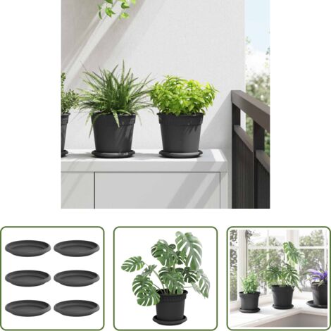 vidaXL Vassoio per piante -  Vassoio Rotondo per Fiori 6 pcs Nero Ø 15,5 x 2 cm Plastica