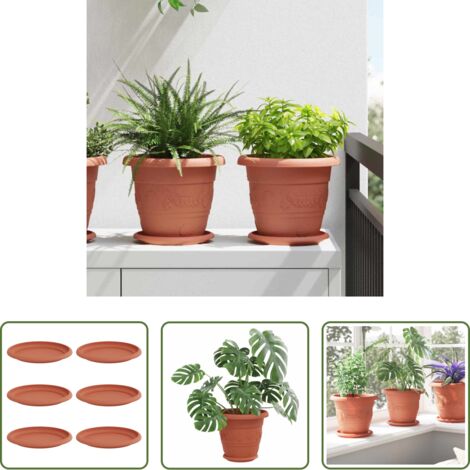 vidaXL Vassoio per piante -  Vassoio Rotondo per Fiori 6 pcs Rosso Mattone Ø 17,5 x 2 cm