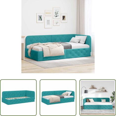 vidaXL Velluto -  Cornice del letto ad angolo Turchese 100 x 200 cm Velluto