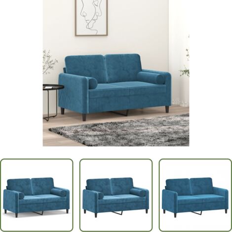 vidaXL Velluto - Divano a 2 Posti con Cuscini Blu 120 cm in Velluto
