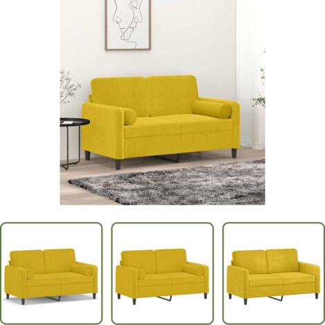 vidaXL Velluto -  Divano a 2 Posti con Cuscini Giallo 120 cm in Velluto