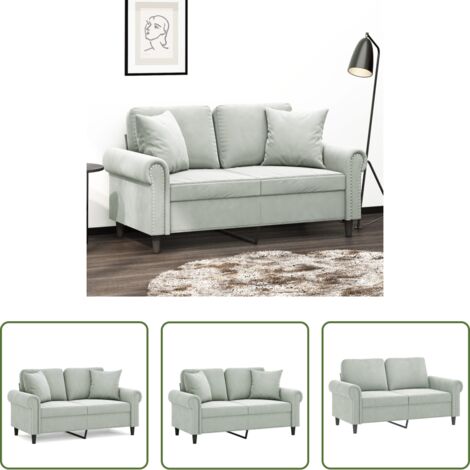 vidaXL Velluto - Divano a 2 Posti con Cuscini Grigio Chiaro 120 cm in Velluto