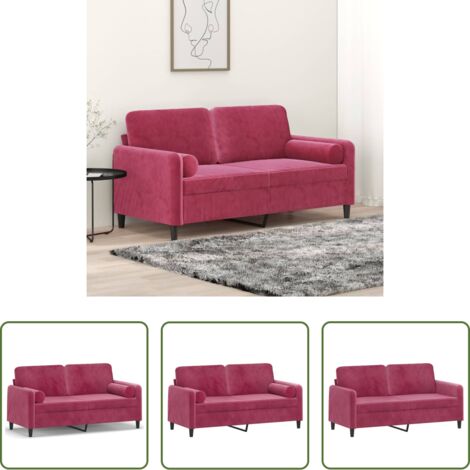 vidaXL Velluto -  Divano a 2 Posti con Cuscini Rosso Vino 140 cm in Velluto