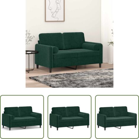 vidaXL Velluto -  Divano a 2 Posti con Cuscini Verde Scuro 120 cm in Velluto