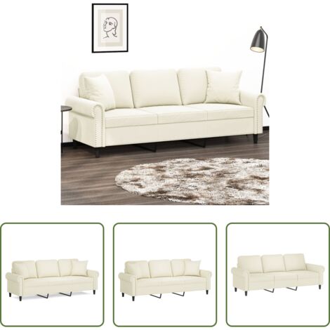 vidaXL Velluto -  Divano a 3 Posti con Cuscini Crema 180 cm in Velluto