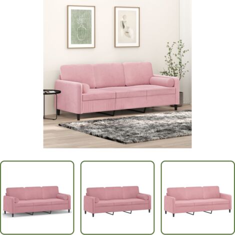 vidaXL Velluto - Divano a 3 Posti con Cuscini Rosa 180 cm in Velluto