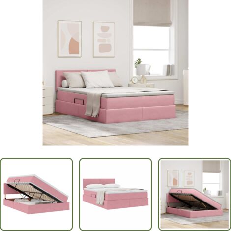 vidaXL Velluto -  Letto con Contenitore con materasso Rosa 140 x 200 cm Velluto