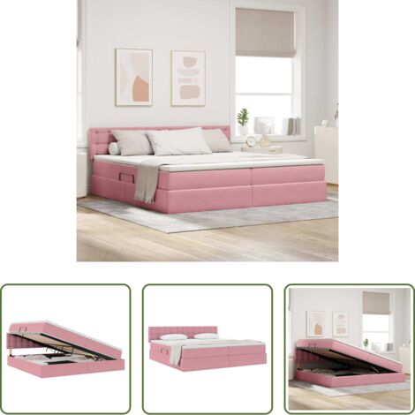 vidaXL Velluto -  Letto con Contenitore con materasso Rosa 200 x 200 cm Velluto