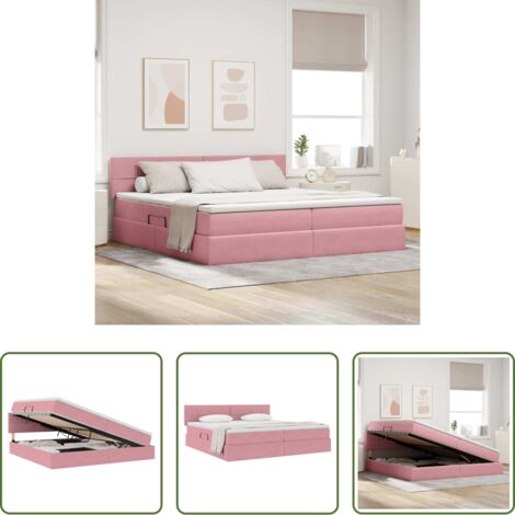 vidaXL Velluto -  Letto con Contenitore con materasso Rosa 200 x 200 cm Velluto