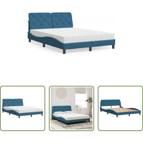 vidaXL Velluto -  Letto con Materasso Blu 120x200 cm in Velluto