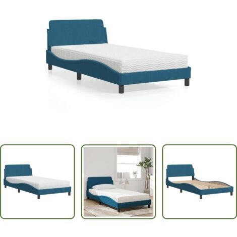 vidaXL Velluto -  Letto con Materasso Dover Blu 100x200 cm in Velluto