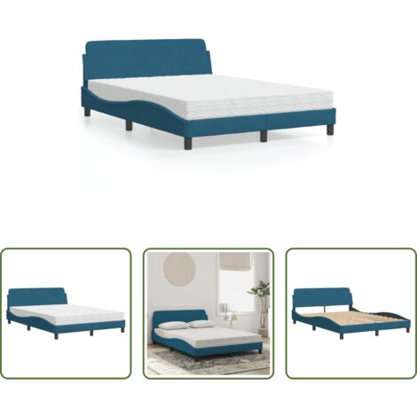vidaXL Velluto -  Letto con Materasso Dover Blu 140x200 cm in Velluto