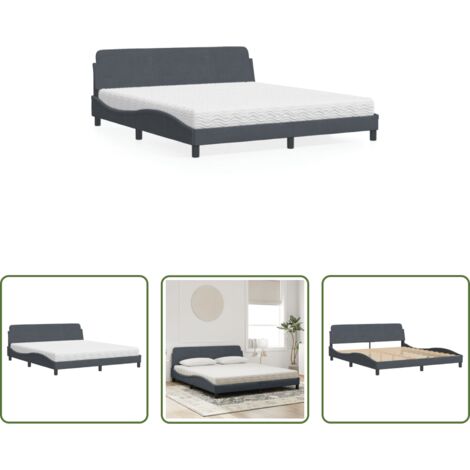 vidaXL Velluto -  Letto con Materasso Dover Grigio Scuro 180x200 cm in Velluto