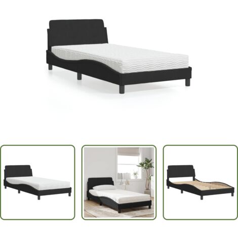 vidaXL Velluto -  Letto con Materasso Dover Nero 100x200 cm in Velluto