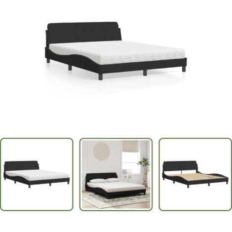 vidaXL Velluto -  Letto con Materasso Dover Nero 160x200 cm in Velluto