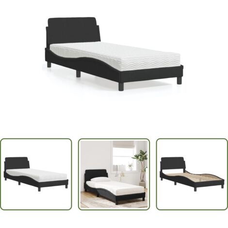 vidaXL Velluto -  Letto con Materasso Dover Nero 90x200 cm in Velluto