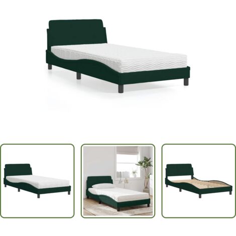 vidaXL Velluto -  Letto con Materasso Dover Verde Scuro 100x200 cm in Velluto
