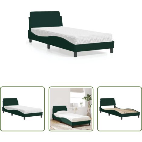vidaXL Velluto -  Letto con Materasso Dover Verde Scuro 90x190 cm in Velluto