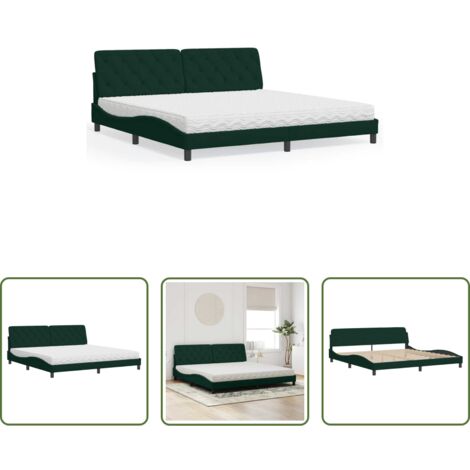 vidaXL Velluto -  Letto con Materasso Verde Scuro 200x200 cm Velluto