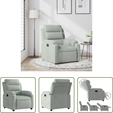 vidaXL Velluto -  Poltrona Reclinabile Grigio Chiaro in Velluto