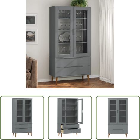 vidaXL Vernis UV -  Armoire à vitrine MOLDE Gris 90x35x175 cm Bois de pin massif