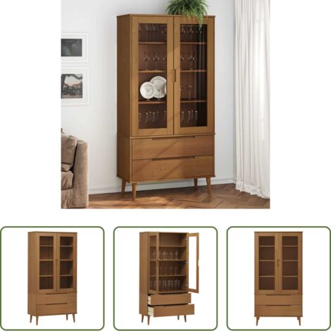 vidaXL Vernis UV -  Armoire à vitrine MOLDE Marron 90x35x175 cm Bois de pin massif