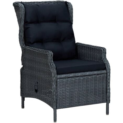 vidaXL Verstellbarer Gartensessel mit Auflagen Poly Rattan Dunkelgrau