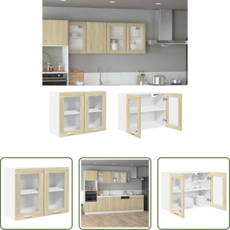 vidaXL Vetrina in legno -  Mobile Pensile “Lyon” Vetro Rovere Sonoma 80x31x60cm