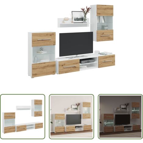 vidaXL Vetrine a parete -  Mobile TV 5 pz con Illuminazione a LED Rovere Artigianale