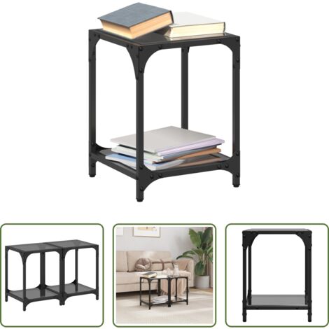 vidaXL Vetro nero -  Tavolini da Salotto con Piano Vetro Nero 2pz 30x30x40cm Acciaio