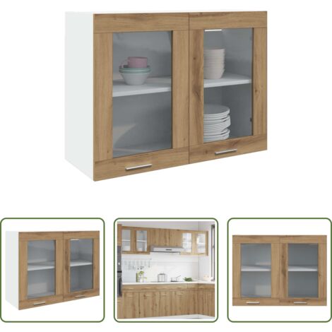 vidaXL Vetro -  Pensile con Vetro “Lyon” Rovere Artigianale 80x31x60 cm
