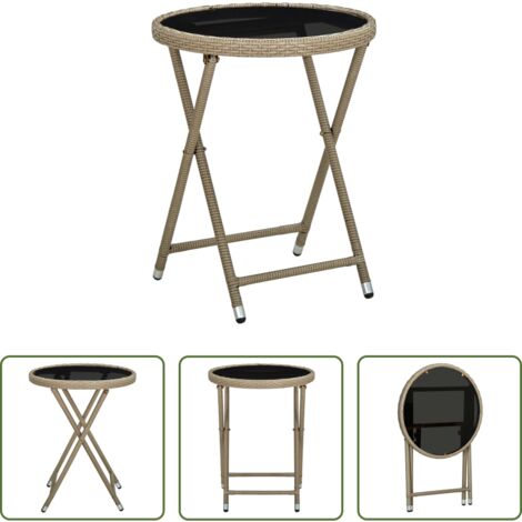 vidaXL Vetro temperato -  Tavolino Beige 60 cm in Polyrattan e Vetro Temperato
