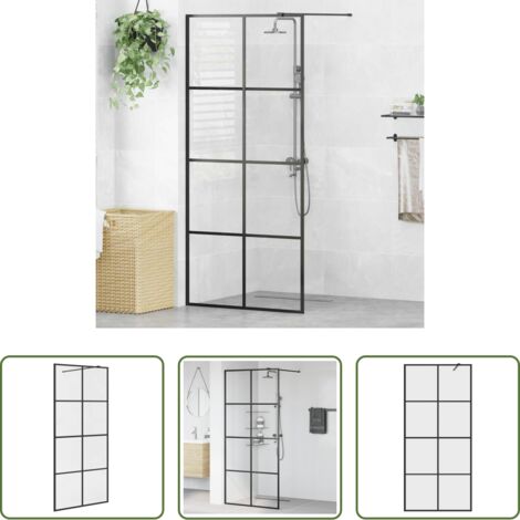 vidaXL Vetro trasparente -  Parete per Doccia Walk-in Vetro Trasparente ESG 90x195 cm Nera