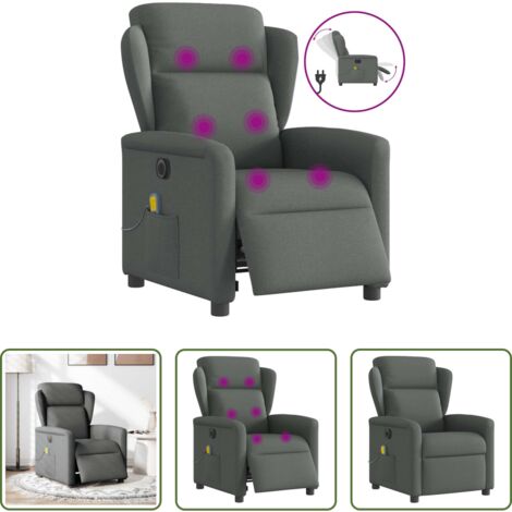 vidaXL Vibración de 6 puntos -  Sillón reclinable de masaje eléctrico tela gris oscuro