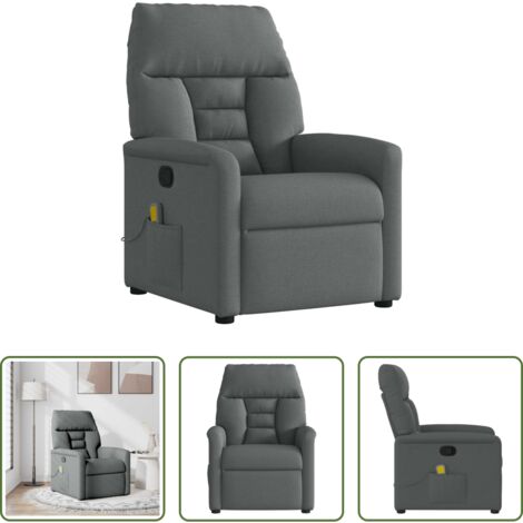 vidaXL Vibración -  Sillón reclinable de masaje de tela gris oscuro