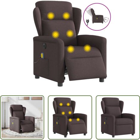 vidaXL Vibración -  Sillón reclinable de masaje eléctrico tela marrón oscuro
