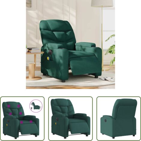 vidaXL Vibración -  Sillón reclinable de masaje eléctrico tela verde oscuro