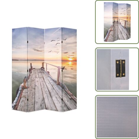 VidaXL - vidaXL Biombo divisor plegable 160x170 cm lago - Lago con puesta de sol