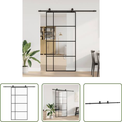 vidaXL Vidrio ESG -  Puerta corredera set herrajes negra 102,5x205 cm ESG vidrio