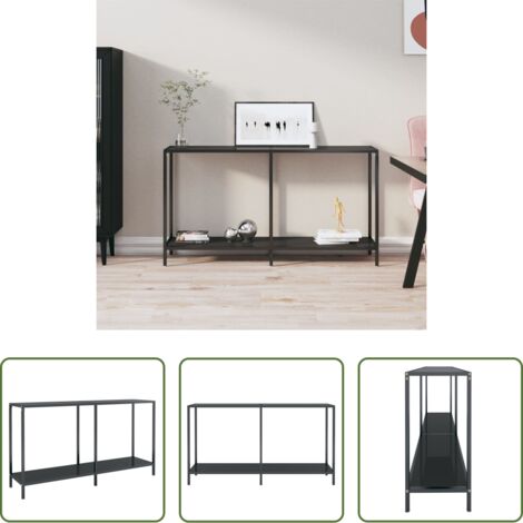 vidaXL Vidrio templado -  Mesa de consola vidrio templado negro 140x35x75,5 cm