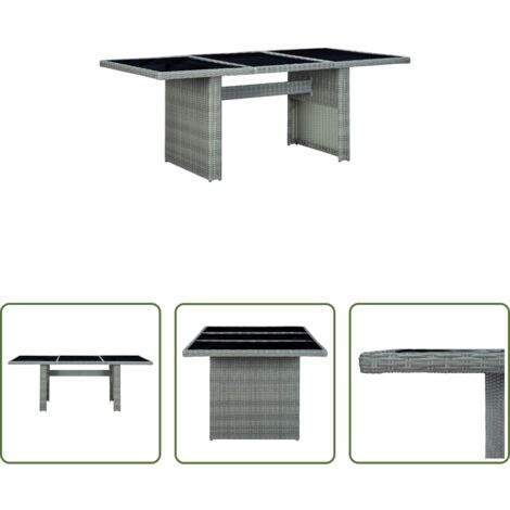 vidaXL Vidrio templado -  Mesa de jardín de ratán sintético y vidrio templado gris claro