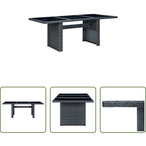 vidaXL Vidrio templado -  Mesa de jardín de ratán sintético y vidrio templado gris oscuro